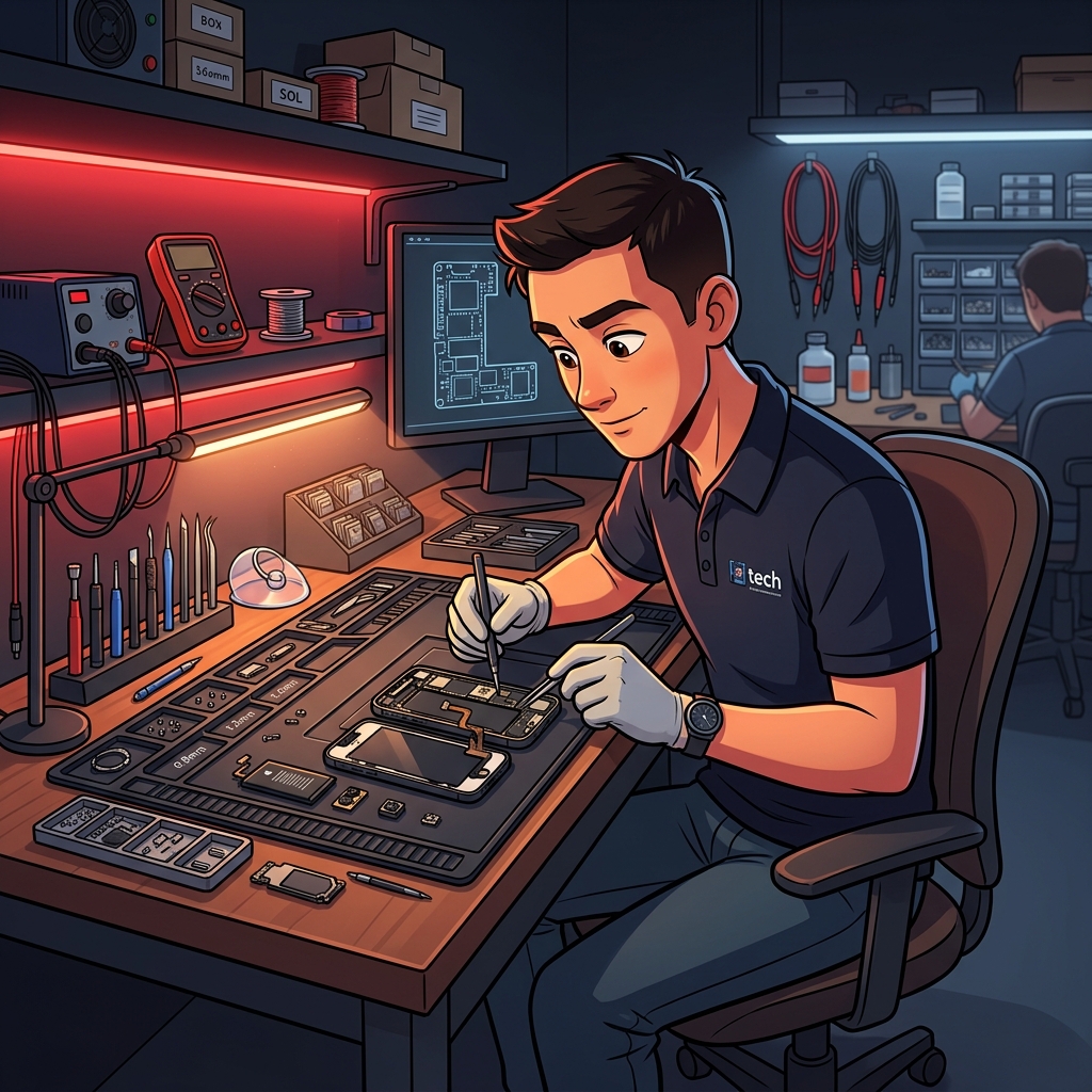 Technicien réparant un smartphone chez Mr Phone 67